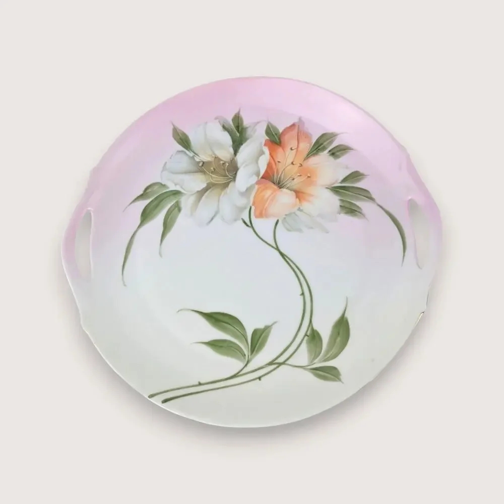 Antique Z S And Co Bavaria Floral Hand Painted Handled Dresser Tray Plate